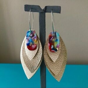 Handmade Vegan Leather Feather and Acrylic Hoops